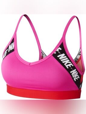 NWOT! Nike INDY LOGO Bra Pink Red Black Activewear Sports Bra Size Large